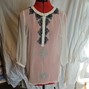 Outback Red Sheer White Blouse with Black Detailing